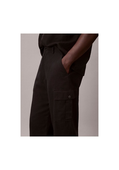 Calvin Klein Erkek Relaxed Fit Düz Çizgili Kargo Pantolon-16197 Siyah
