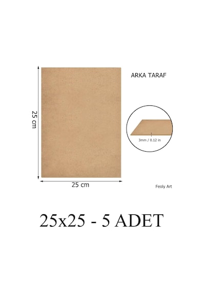 3 Mm 25x25 Mdf Plaka 5 Adet - Pasta Altlığı, Hobi, Maket, Ahşap El Sanatları 5 Li Paket 25 x 25