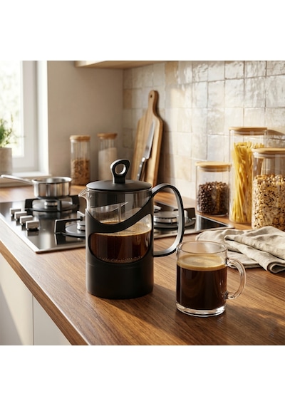 Herevin 131061-834 French Press Süzgeçli Çay Kahve Kupası 600ml Siyah