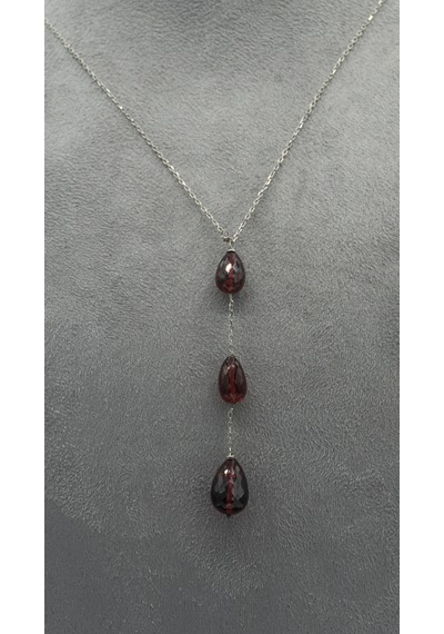Doğan Diamond 925 Ayar Gümüş Rodium Kaplama 7 Ct Yarı Değerli Granat Taşlı Kolye