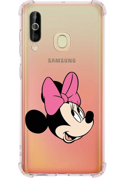 Samsung Galaxy Uyumlu A60 Köşe Korumalı Antişok Kapak Minnie Mouse Tasarımlı Şeffaf Kılıf