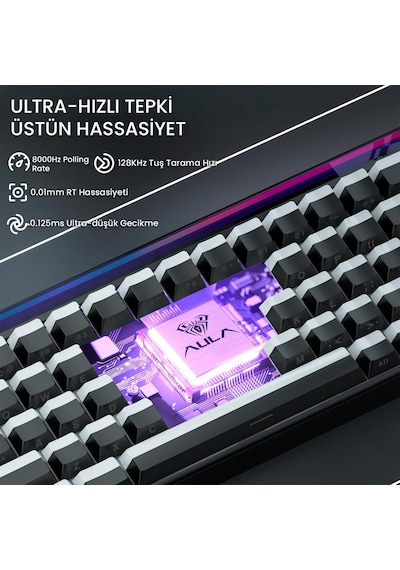 Aula Hero 68 He Manyetik Klavye Rapid Trigger Jade King Switch 8000hz Rgb Neon Tkl Hot Swap Oyuncu Klavyesi Siyah