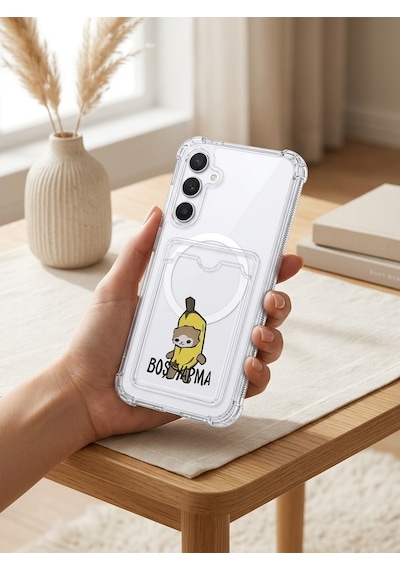 Hepsi Samsung Galaxy Uyumlu A17 Boş Yapma Muz Detaylı Kart Bölmeli Şeffaf Telefon Kılıfı Najmaddin Çok Renkli