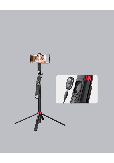 Kablosuz Çift Yaka Mikrofonu Ve Tripodlu Selfie Çubuğu İçerik Üretici Seti Belirtilmemiş