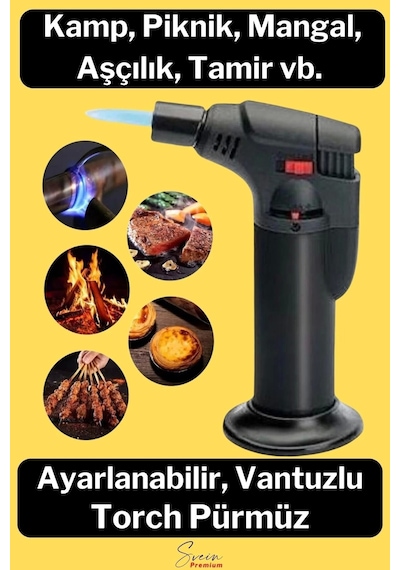 Ayaklı Premium Doldurulabilir Depolu Vantuzlu 1300 Derece Torch Kamp Mangal Piknik Pürmüz Çakmak Çok Renkli