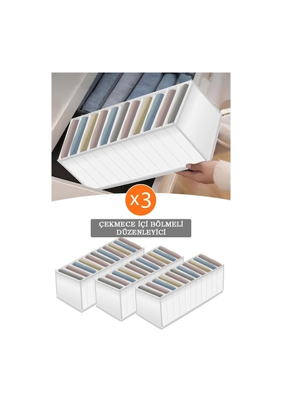 3'lü Çekmece Düzenleyici Set Kumaş 11 X 12 Beyaz Tr Diğer