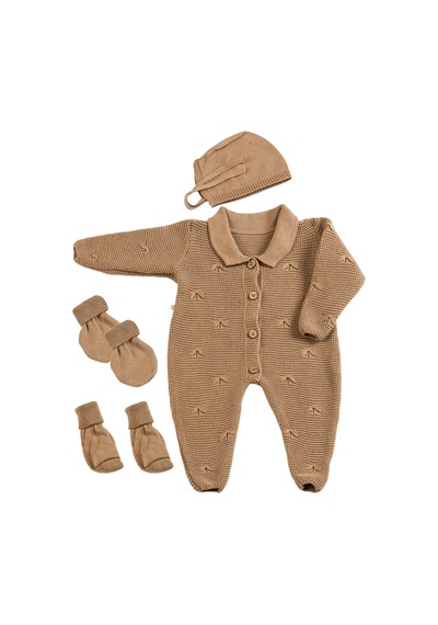 Tinylamb Triko Yenidoğan Kahverengi Mini Set 4 Parça Premium Bebek Seti Kahverengi
