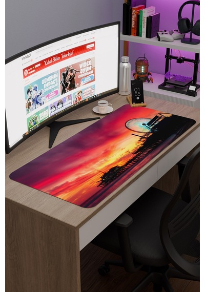 Santa Monica Kaliforniya Abd V1 90x40 Xxl Gaming Kauçuk Kaymaz Taban Mouse Pad Fare Altlığı