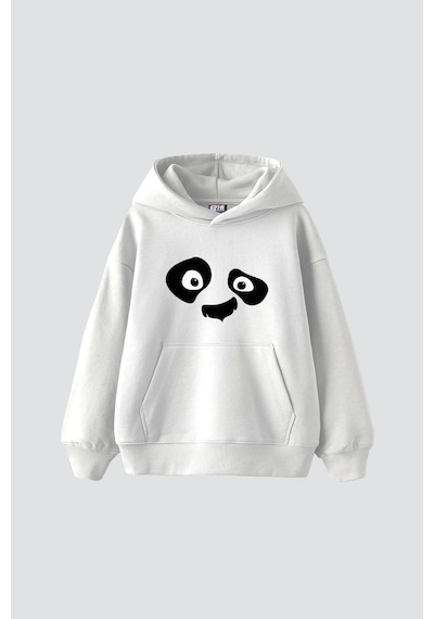 Startmore Kungfu Pand Baskılı Oversize Unisex Premium Beyaz Beyaz