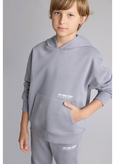 Defacto Kapüşonlu Baskılı Gri Erkek Çocuk Sweatshirt H9682a8/gr27