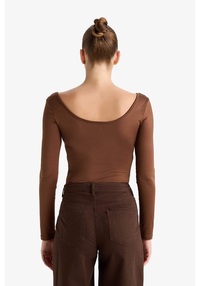 Defacto Kare Yaka Uzun Kollu Çıtçıtlı Body G1403ax25aubn321 Kahve