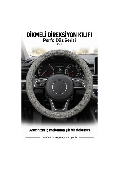 Trobus Volkswagen Taigo 2021-2025 Uyumlu Dikmeli Direksiyon Kılıfı Perfo Düz Delikli Deri Gri