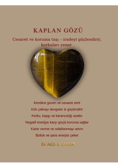 Doğal Taş - Kaplan Gözü Kalp Kolye Kahverengi