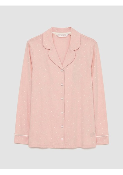 Lcw Dream Pembe Gömlek Yaka Kalp Baskılı Kadın Pijama Takımı