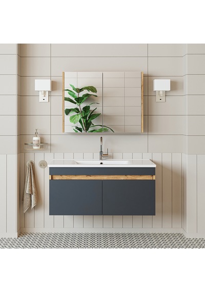 Roomart '' Lavabolu '' Atlantik-antrasit Mdf 100 Cm Banyo Dolabı Atlantik - Antrasit
