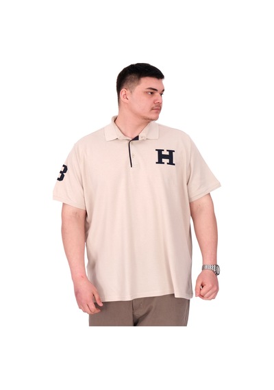 Mode Xl Büyük Beden Erkek T-shirt Polo Yaka H Brouded U25312 Bej Bej