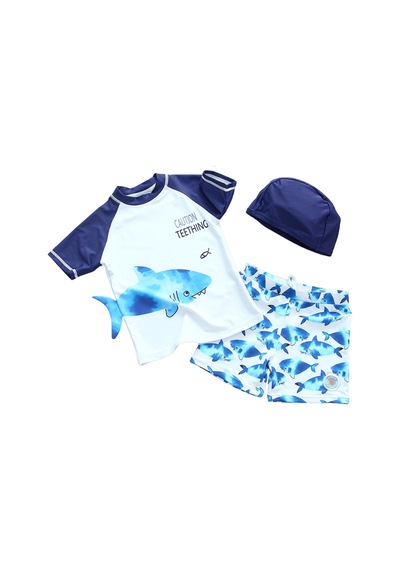 Petityu Upf50+ Güneş Korumalı Beyaz Laci Mavi Shark 3 Lü Set Kısa Laci Kol Caution Teething Yazılı Beyaz - Mavi Petityu Upf50+ Güneş Korumalı Beyaz Laci Mavi Shark 3 Lü Set Kısa Laci Kol Caution Teething Yazılı Beyaz - Mavi