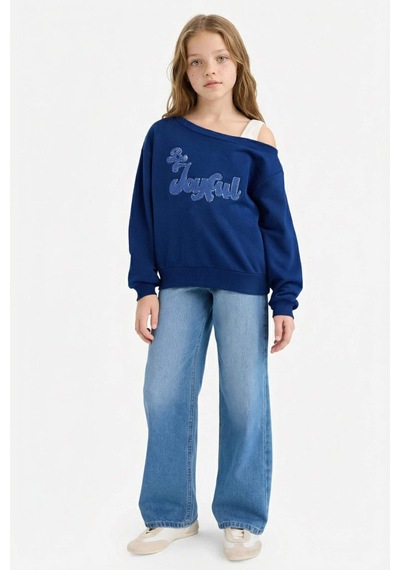 Defacto Kız Çocuk Carmen Yaka Sweatshirt G6827a826spnv42 Lacivert-nv42