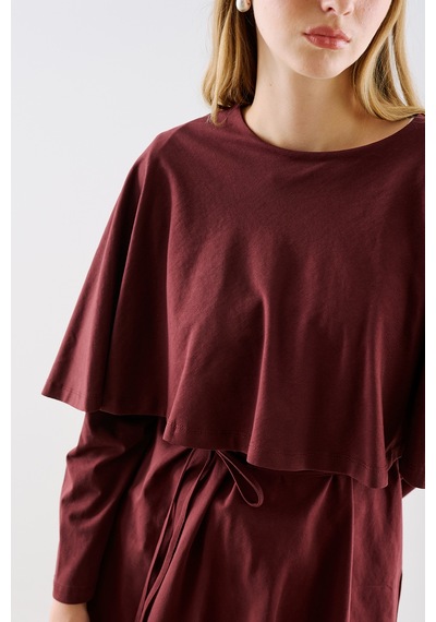 Manuka Pelerin Tarz Kemerli Tunik Bordo Aw26tnk00003-26