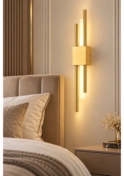 Premıum Modern Gold Çift Borulu Led Aplik 50 Cm Dekoratif Duvar Aydınlatması