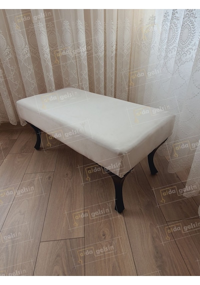 Ayak Ucu Kapı Önü Antre Düz Bench Puf Orta Sehpa Siyah Ayak 100 45 Beyaz