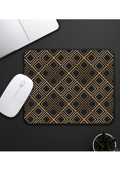 Kareli Kupa & Siyah-gold Renk Kareli Mouse Pad 23x19cm Fare Altlığı Kaydırmaz Taban De583 Ofis Hediy Mousepad