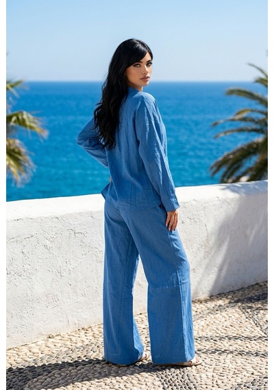 Kadın Trend Gömlek Pantalon Takım Mavi