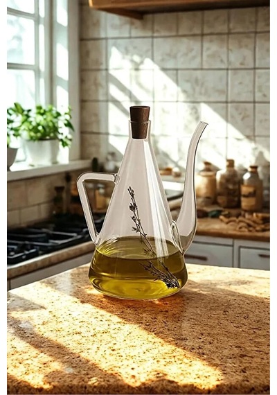 Oilsy Borosilikat Cam Akasya Kapaklı Yağlık/yağdanlık Isıya Dayanıklı Cam Yağ Şişesi 500 Ml 2'li-bambu Yağdanlık Altlığı Hediyeli Çok Renkli