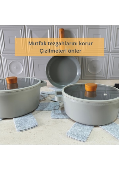 Beylini 12 Li Tencere Tava Koruyucu Borcam Çizdirmez Keçe Gri