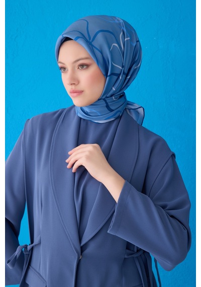 BELLİ Saf İpek Eşarp 4113d Twill İpek - 90 X 90 / Mavi - 86 Mavi - 86