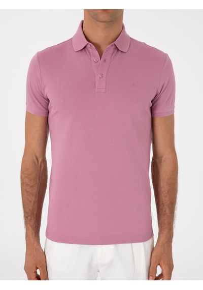 Gül Kurusu Slim Fit Polo Yaka Pamuklu Basic T-shirt Pembe