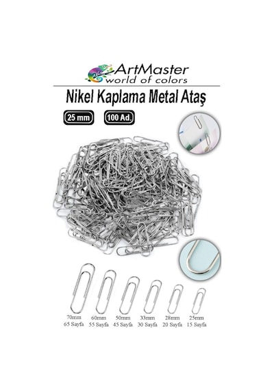 Metal Ataç 25mm 100 Lü 1 Paket Nikel Kaplama 15 Sayfa Kapasiteli Metal Ataş Ofis Okul Büro Dayanıklı Paslanmaz