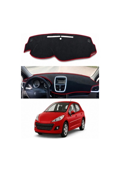 Peugeot - 207 2006-2014 Uyumlu Torpido Koruma Kılıfı - Kırmızı Şeritli