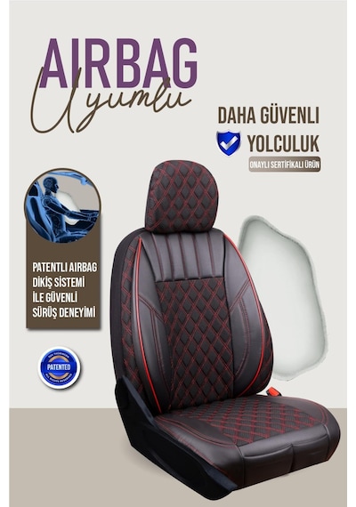 Volvo 940 Yarı Deri Oto Koltuk Kılıfı Siyah Kırmızı Petra Serisi