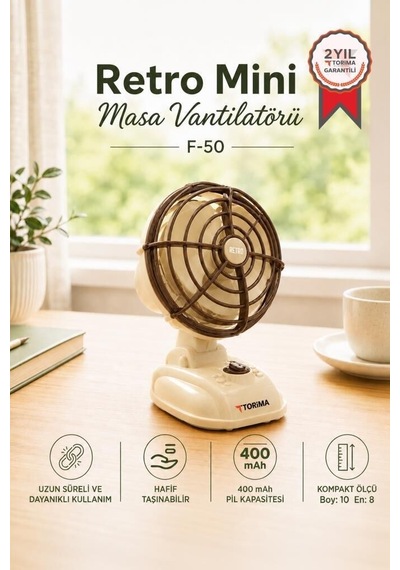 Delux Serisi Şarjlı Masaüstü Vantilatör F50 Beyaz Elektronik Masa Fanı Fan Çeşidi