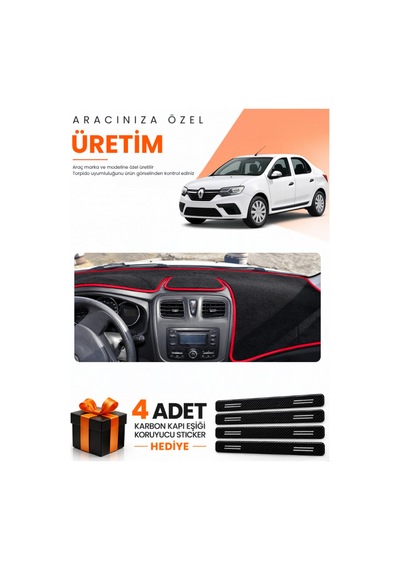 Renault Symbol Uzun Tip.2 2013-2021 Uyumlu Torpido Koruma Örtüsü Oto Kılıfı - Siyah Kırmızı