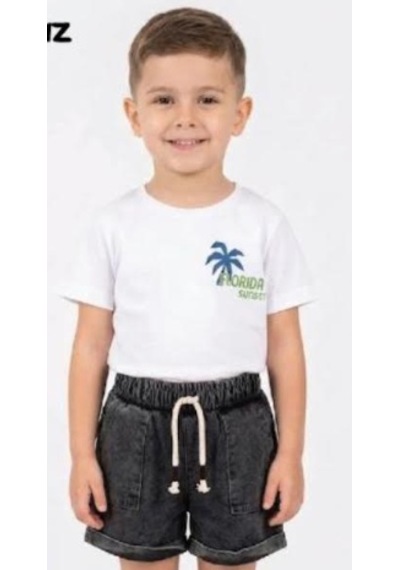 Trend Kids Trendebee Kids 2li Takım Penye Kotlu Palm Surf Baskılı Beyaz
