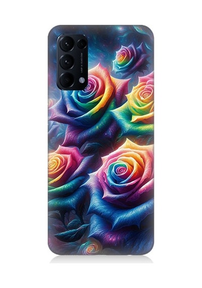 Oppo Reno 5 Pro Uyumlu Gökkuşağı Güllerin Patlaması Desenli Silikon Kılıf Çok Renkli