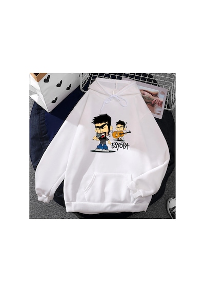 Tarzsokak Beyaz Unisex Kapşonlu Pullovers Pa Kayarumba Duo Kıyafetleri Rahat Moda G