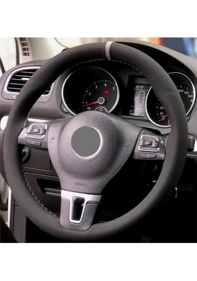 Opel Corsa D Uyumlu Alkantara Nubuk Dikmeli Direksiyon Kılıfı Gri Yüzüklü