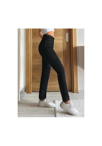 Kene Jeans Yüksek Bel Tam Kalıp Mom Jeans Siyah