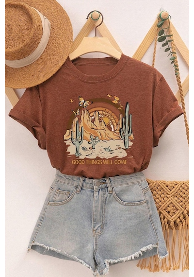 Uyguntarz Unisex Good Things Will Come Baskılı Tasarım Tshirt Kahverengi Uyguntarz Unisex Good Things Will Come Baskılı Tasarım Tshirt Kahverengi