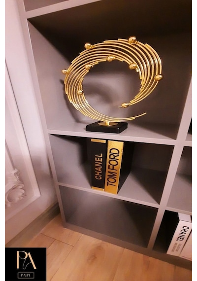 Gold 2'li Ofis Metal Aksesuar Biblo Ev Salon Dekorasyon Obje