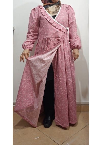 Pembe Ve Gri Çiçekli Namaz Elbisesi Pembe Çiçekli