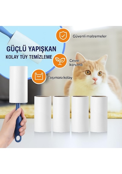 Ayrex Sogud Tüy Toplayıcı Set 7 Rulo + 1 Sap Toplam 420 Yaprak Kedi Köpek Tüyü Ve Toz Temizleyici Giyi