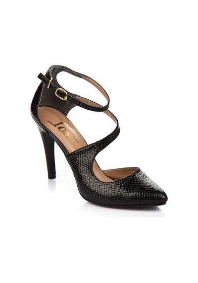 Fox Shoes Siyah Yılan Baskı Kadın Topuklu Ayakkabı K654016607
