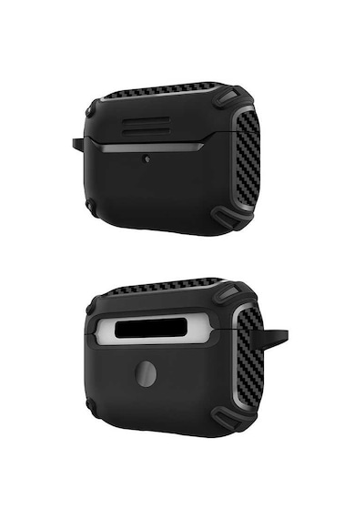 Maks Technology Apple Airpods Uyumlu Pro Kılıf Köşe Karbon Fiber Detaylı Askı Aparatlı Airbag Darbe Emici Maks Koruyucu Kapak Lacivert
