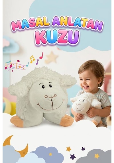 Küçük Masal Anlatan Yastık Kuzucuk Pilli Sesli 4 Masal 4 Ninni Anlatan Uyku Arkadaşı Oyuncak Peluş