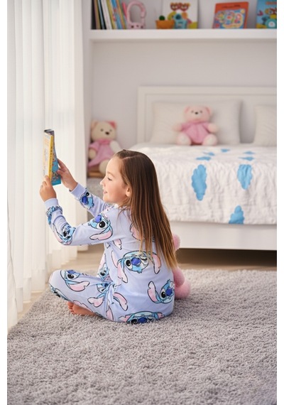 %100 Pamuk Mavi Çizgi Filmli Kız Çocuk Pijama Takımı Mavi