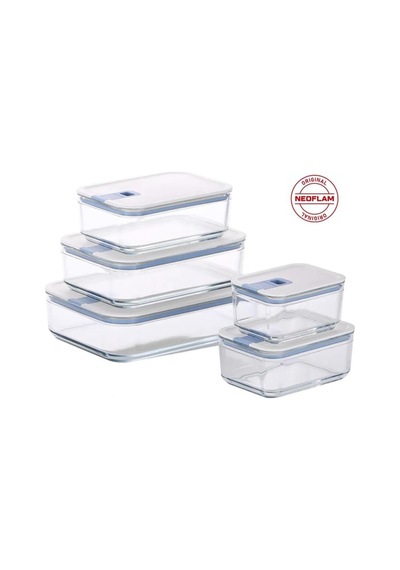Neoflam, Perfect Seal 5 Parça Dikdörtgen Cam Saklama Kabı Seti Bej, D-neopsd5set